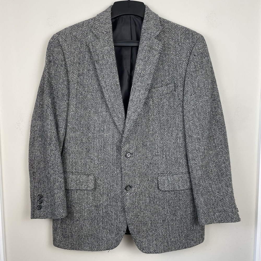 Harris Tweed Stafford Blazer Mens 42R Gray‎ Herringbone Wool Sport Coat Classic